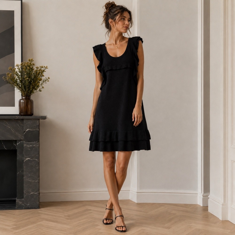 THEME Cashmere Blend Knit Dress Womens Size L Black Feminine LBD Quiet Luxury